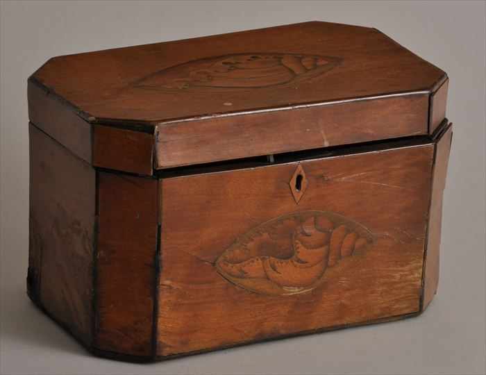 Appraisal: GEORGE III INLAID SATINWOOD TEA CADDY Of chamfered rectangular outline