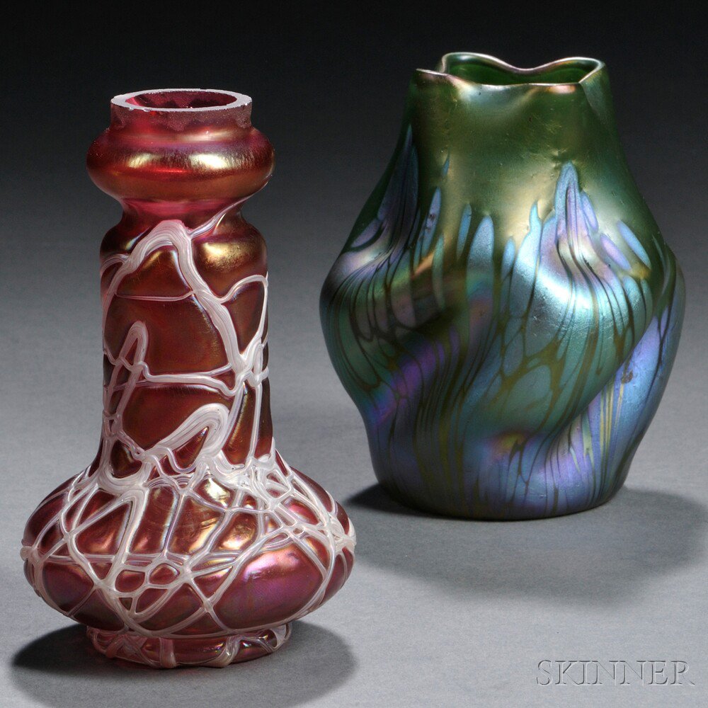 Appraisal: Loetz Medici and Pallme Konig Attributed Vases Art glass Bohemia