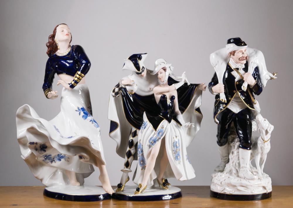 Appraisal: THREE ROYAL DUX PORCELAIN FIGURAL SCULPTURES each with the Royal