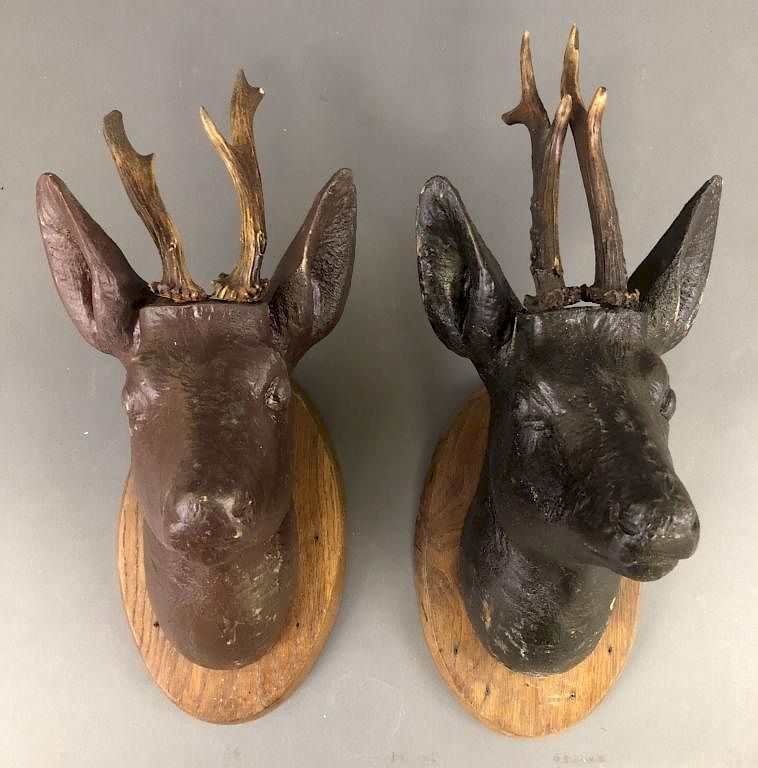 Appraisal: Pair of Black Forest Style Stag Heads Pair of Black