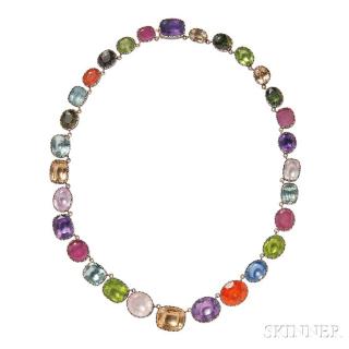 Appraisal: Gem-set Necklace composed of thirty collet-set foil-back colored stones including