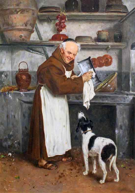 Appraisal: Alessandro Sani Italian - oil on canvas Monk washing up