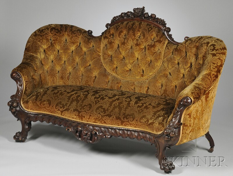 Appraisal: Victorian Rococo Revival Tufted Cut Velvet Upholstered Carved Walnut Sofa