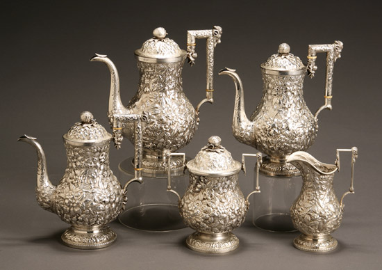 Appraisal: American Repouss Silver Five-Piece Coffee and Tea Service Andrew Ellicott