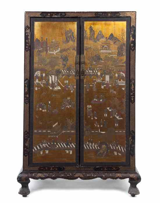 Appraisal: A Pair of Chinese Carved Lacquer and Gilt Wood Cabinets