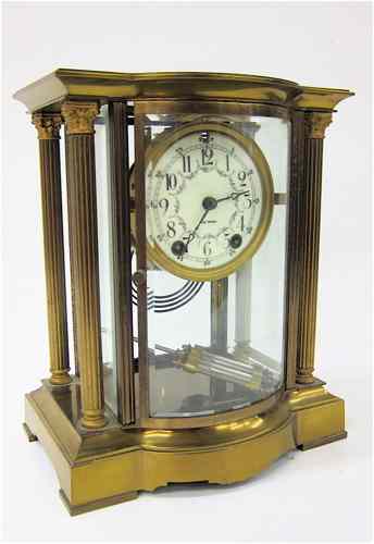 Appraisal: BRASS AND BEVELED GLASS CASED MANTEL CLOCK Seth Thomas Clock