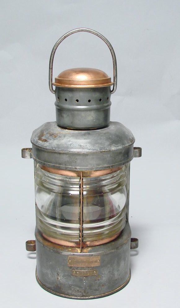 Appraisal: GERMAN SHIP'S GALVANIZED STEEL LANTERN Early th CenturyWith brass maker's