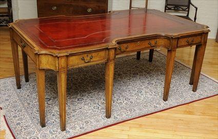 Appraisal: George III-Style Burled Elm Leather-Inset Partner's Desk x x in