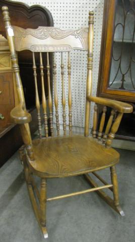 Appraisal: Vintage Pressed Back Rocking Chair with spindle back