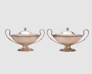 Appraisal: Pair of George III Silver Covered Sauce Tureens Pair of