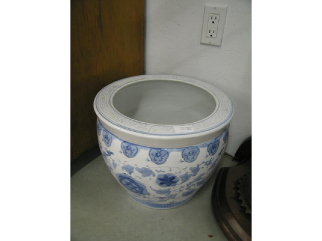 Appraisal: Blue White Oriental Porcelain Jardiniere