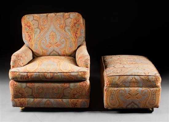 Appraisal: Contemporary upholstered occasional chair and matching ottoman chair - in