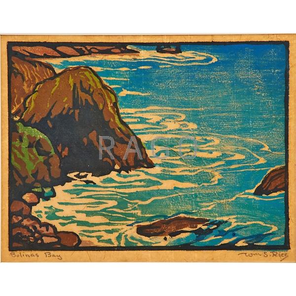 Appraisal: WILLIAM RICE Woodblock print Bolinas Bay Condition Report Colors are