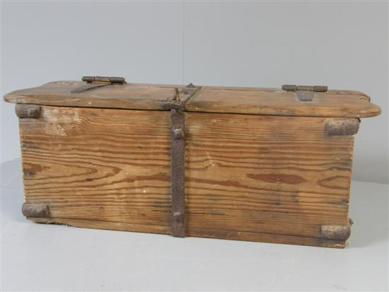 Appraisal: th century French pine and iron bound box PROVENANCE Thetis