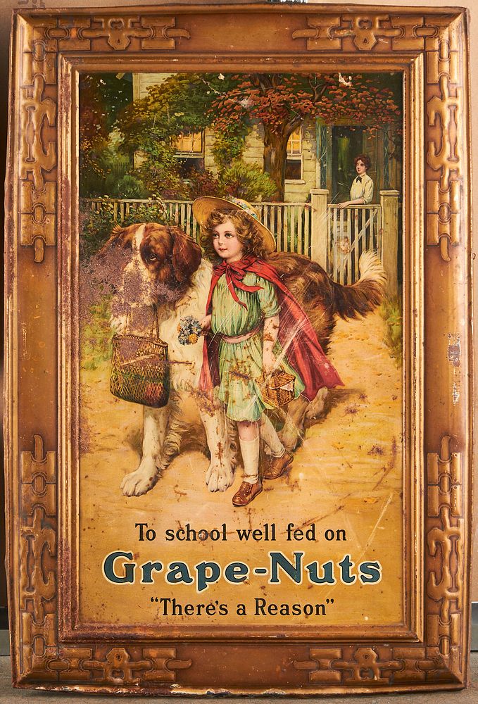 Appraisal: Grape-Nuts Advertising Sign Chromolithograph on Tin Chromolithograph on pressed tin