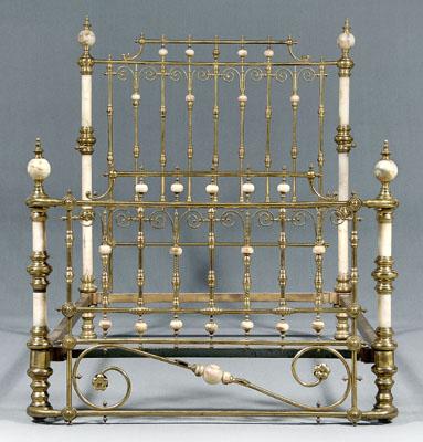 Appraisal: Cast brass and onyx bedstead heavy brass construction with variegated