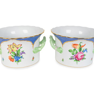 Appraisal: A Pair of Herend Porcelain Cachepots TH CENTURY Printemps Blue