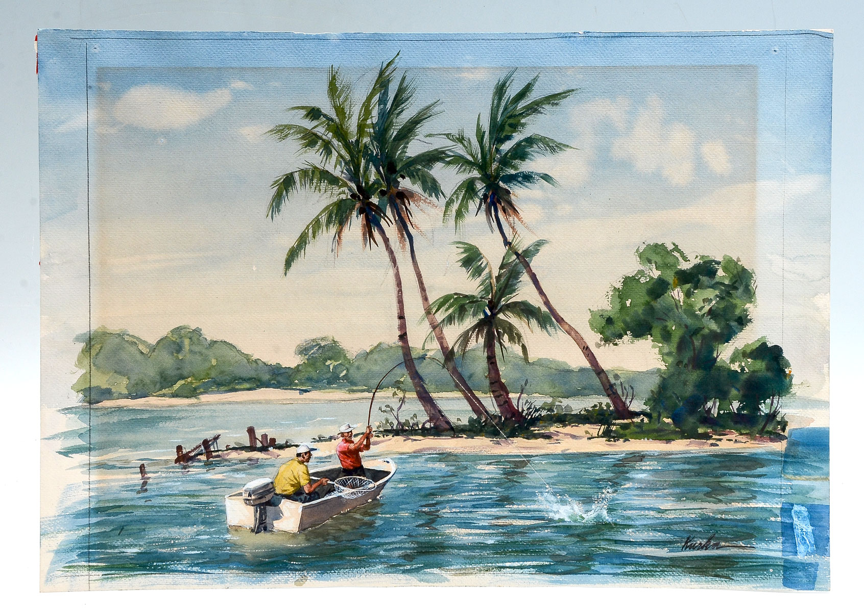 Appraisal: KURKA Anton b Florida Fishing Scene Watercolor '' x ''