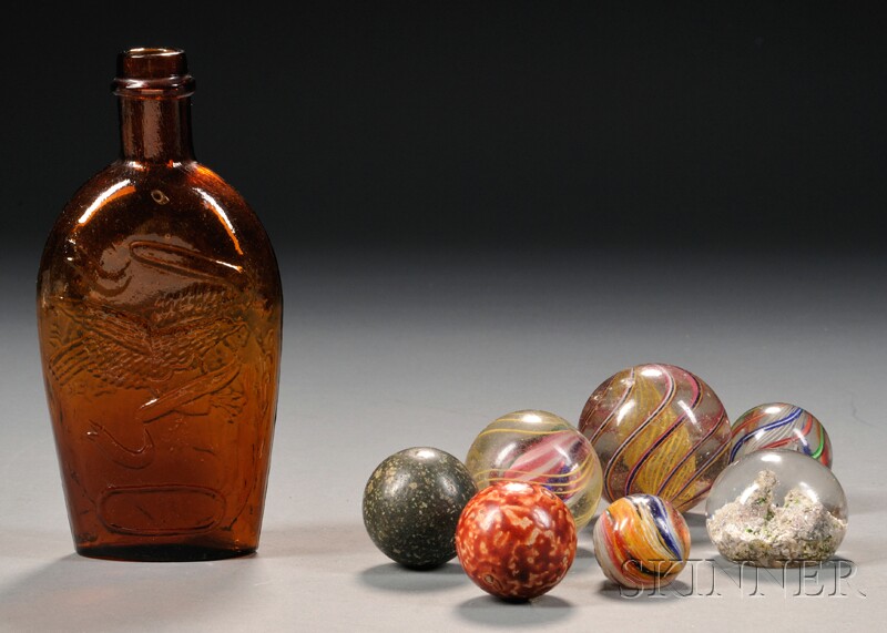 Appraisal: Six Assorted Glass and Pottery Marbles a Glass Paperweight and