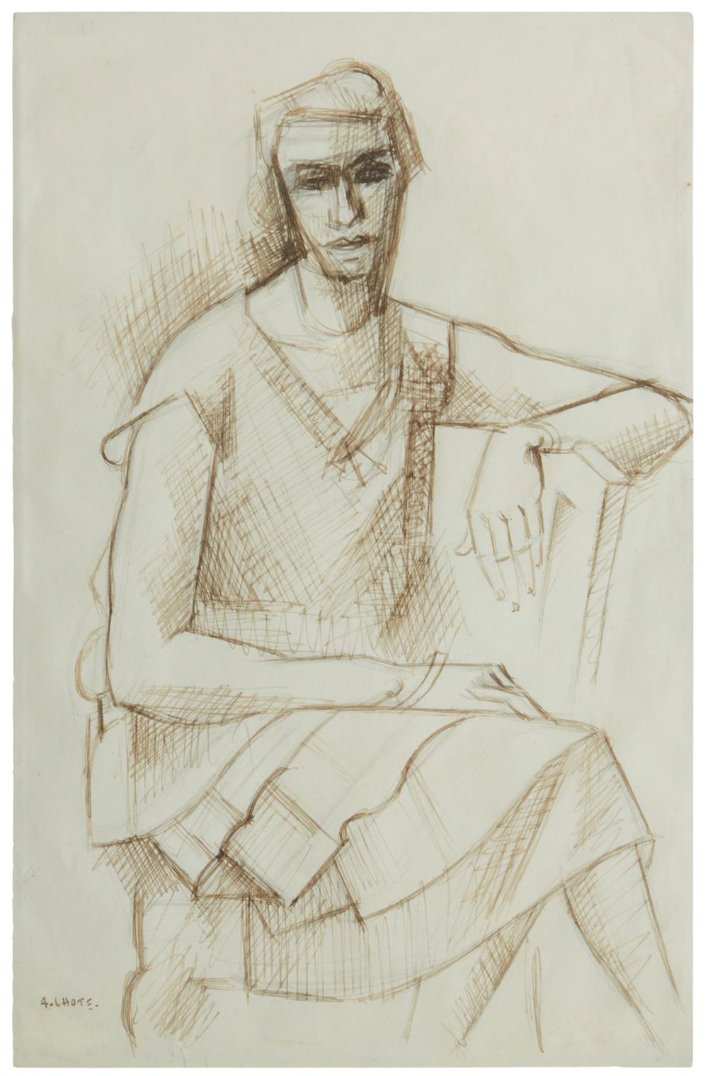 Appraisal: ANDRE LHOTE - SEATED WOMAN INK ON PAPER SIGHT H