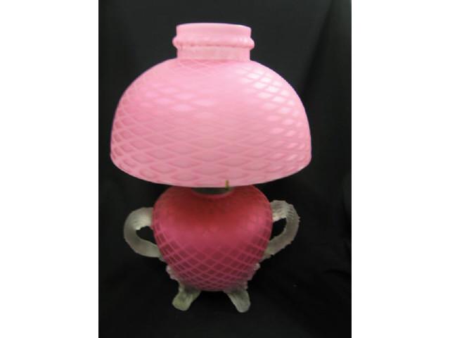 Appraisal: Victorian Cranberry M O P Satin Art Glass oil lamp