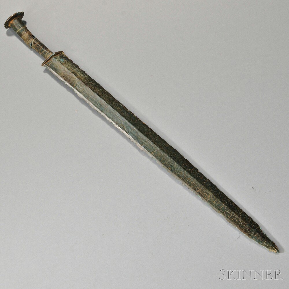 Appraisal: Bronze Dagger China a Taoshi Weijian-style sword with an angled