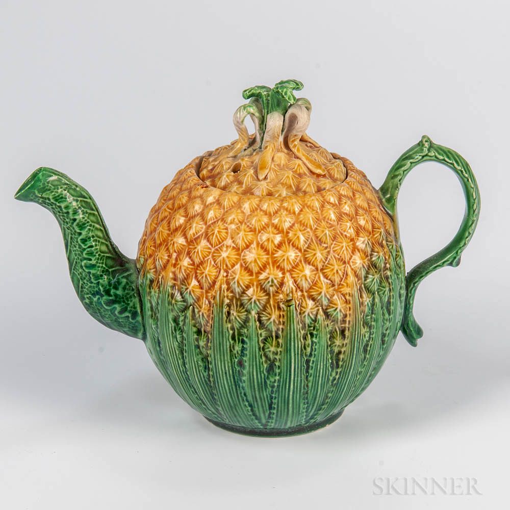 Appraisal: Staffordshire Creamware Pineapple Teapot and Cover Staffordshire Creamware Pineapple Teapot