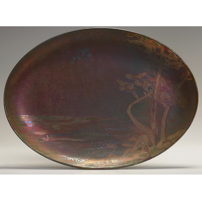 Appraisal: Aire-Belle charger oval shape with an etched landscape covered with