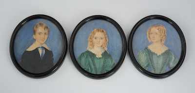 Appraisal: Three Miniature Watercolor Portraits of the Prosser Children Each measuring