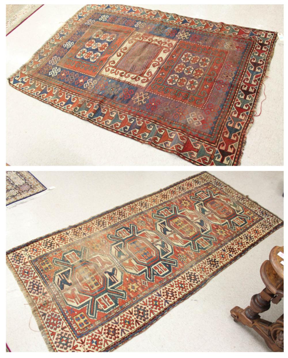 Appraisal: TWO SEMI-ANTIQUE CAUCASIAN AREA RUGS hand knotted ' x '