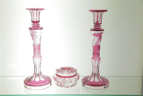 Appraisal: THREE PIECES OF ART GLASS A Val St Lambert covered