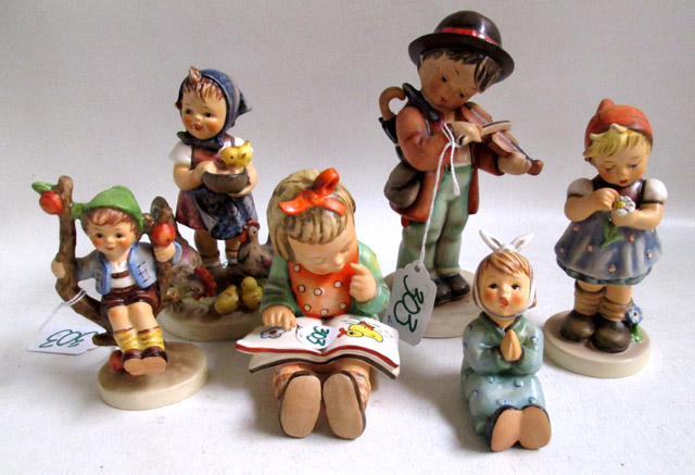 Appraisal: SIX HUMMEL FIGURINES soft paste porcelain Little Fiddler HUM TM-