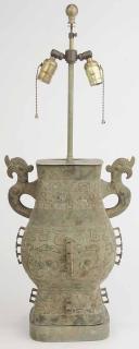 Appraisal: Archaic Wine Vessel Mounted as Electric Table Lamp - in