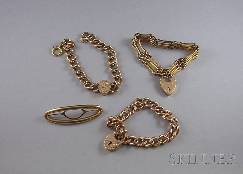 Appraisal: Four Antique Jewelry Items a kt gold brooch a kt