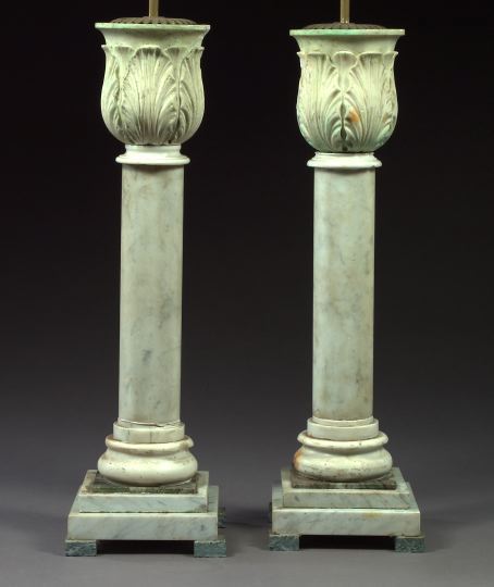 Appraisal: Tall Pair of Italian Carrara and Verde Antico Marble Colonnettes