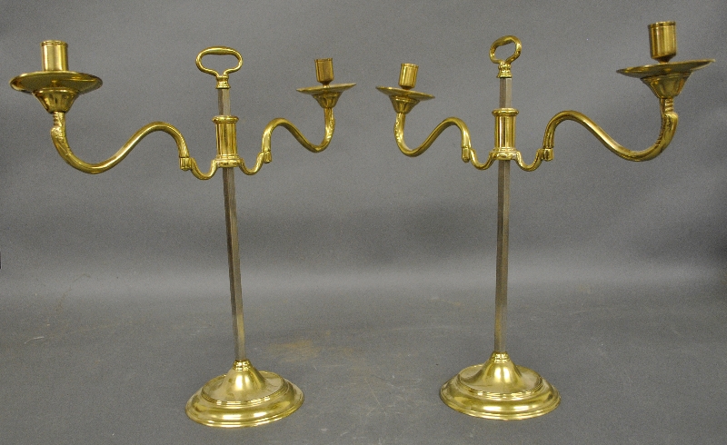 Appraisal: - Pair of Williamsburg reproduction brass and iron adjustable candelabras