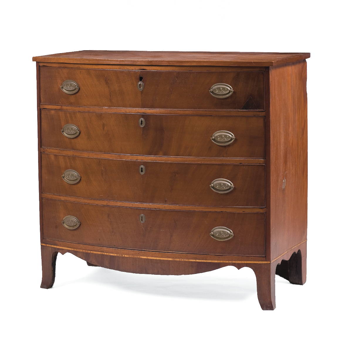 Appraisal: NEW ENGLAND HEPPLEWHITE INLAID-MAHOGANY AND FIGURED BIRCH BOWFRONT CHEST OF