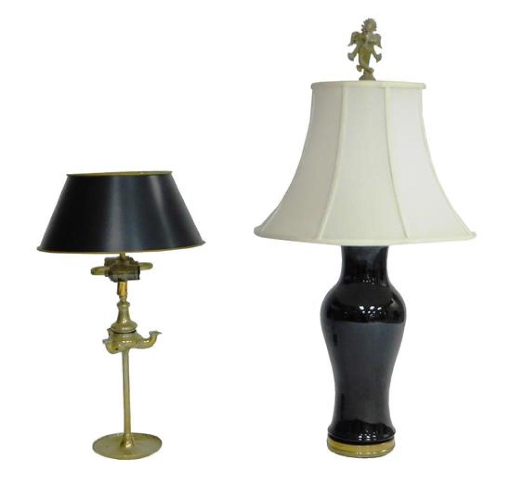 Appraisal: Two table lamps including one mirror black glaze deity with