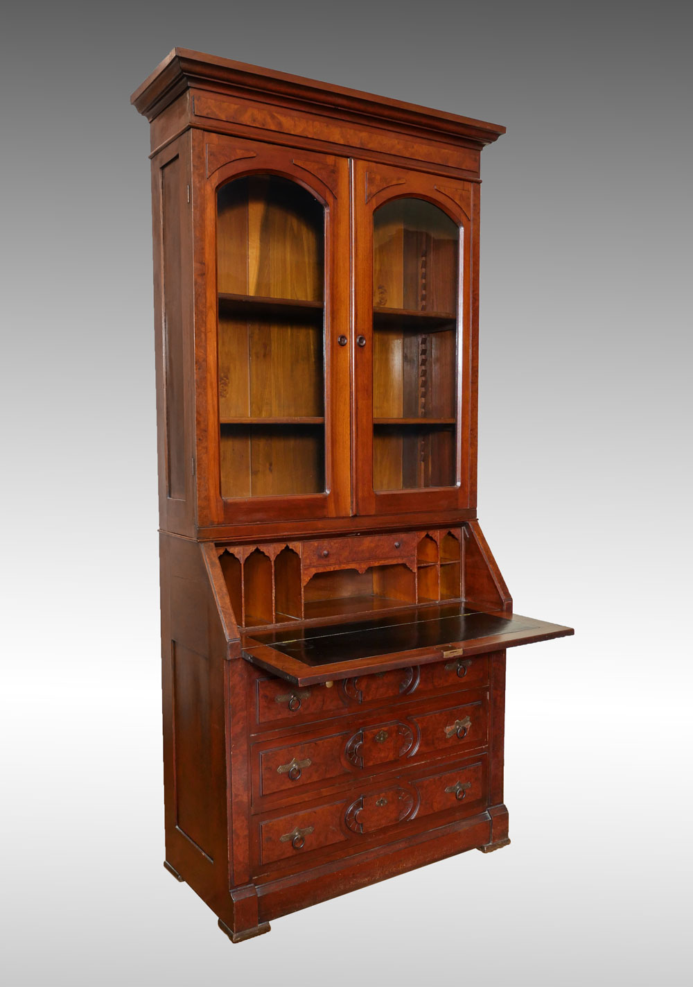 Appraisal: VICTORIAN BOOKCASE SECRETARY DESK Victorian bookcase secretary having arched glass