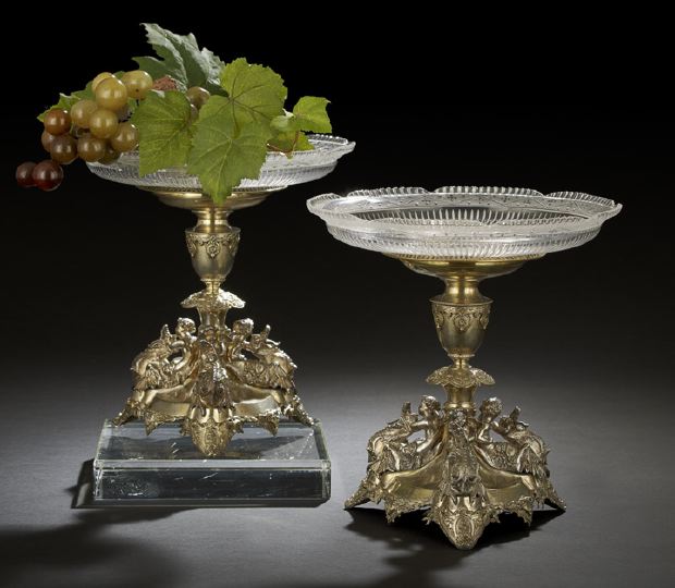 Appraisal: Pair of Victorian Gilt Silverplate and Glass Compotes bearing a