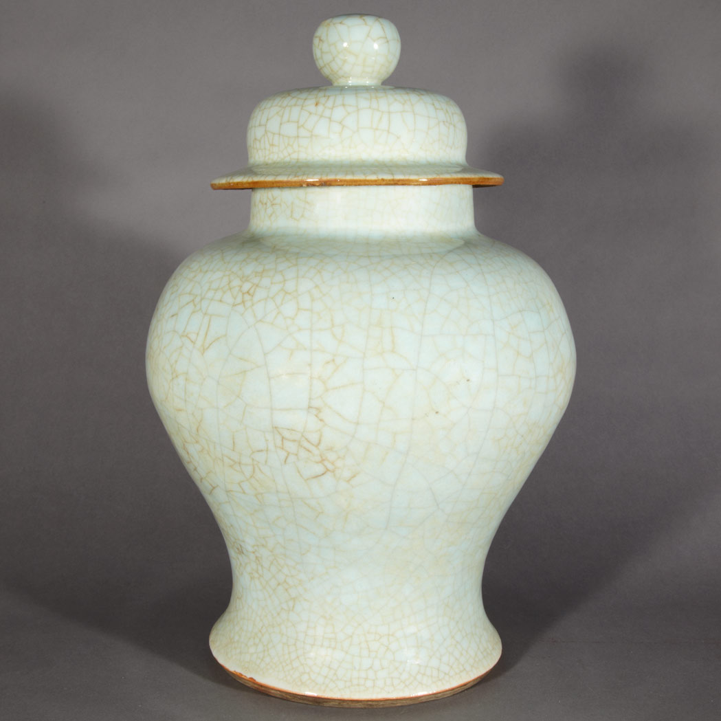 Appraisal: Chinese Celadon Glazed Porcelain Jar th Century Of baluster form