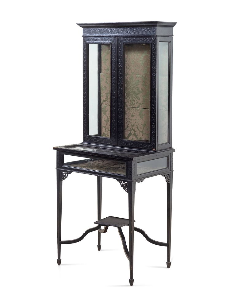 Appraisal: A Chinese Chippendale Style Black-Painted Vitrine Cabinet on Stand A