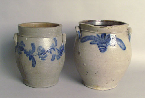 Appraisal: Two cobalt decorated stoneware crocks th c h and h