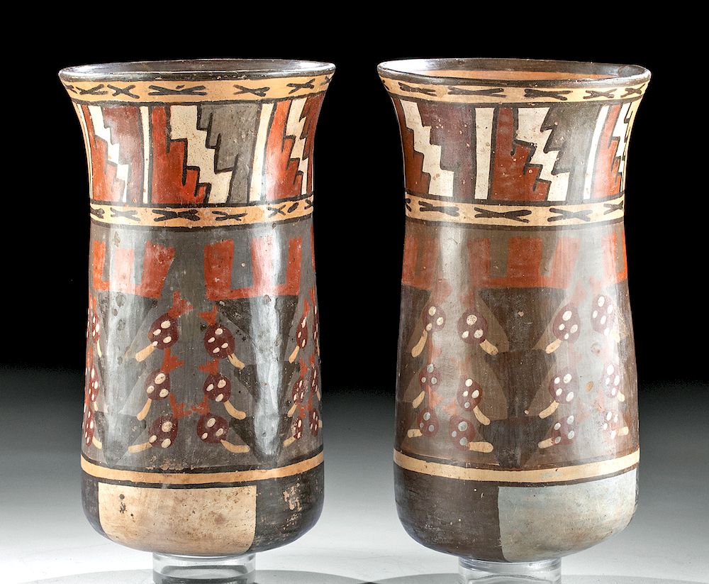 Appraisal: Matched Pair Nazca Polychrome Vessels - Cactus Motif Pre-Columbian Peru