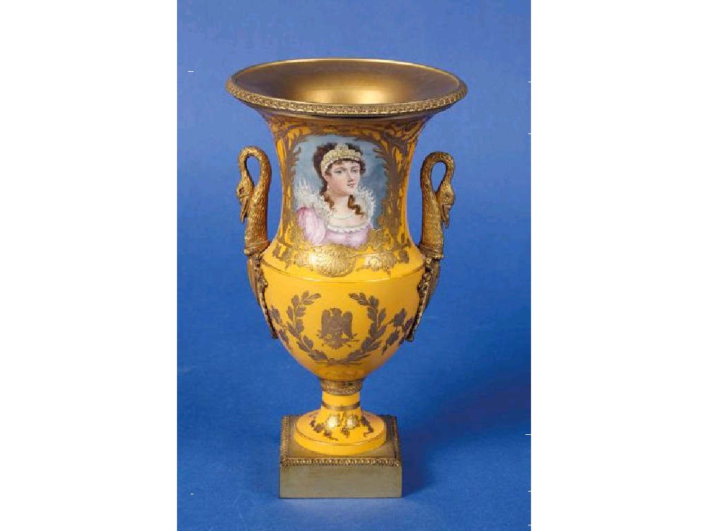 Appraisal: A TH CENTURY SEVRES STYLE PORCELAIN CAMPANA-SHAPED VASE the yellow