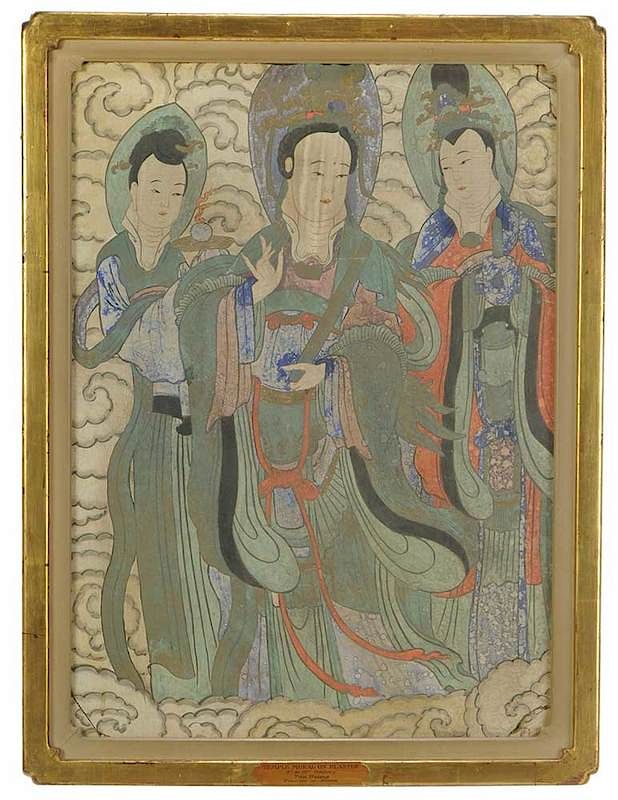 Appraisal: Early Chinese Fresco With Three Female Deities possibly Song dynasty