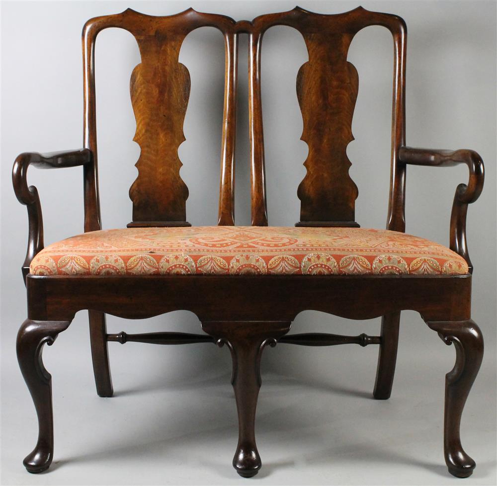 Appraisal: QUEEN ANNE STYLE MAHOGANY DOUBLE CHAIR-BACK SETTEE each having yoke