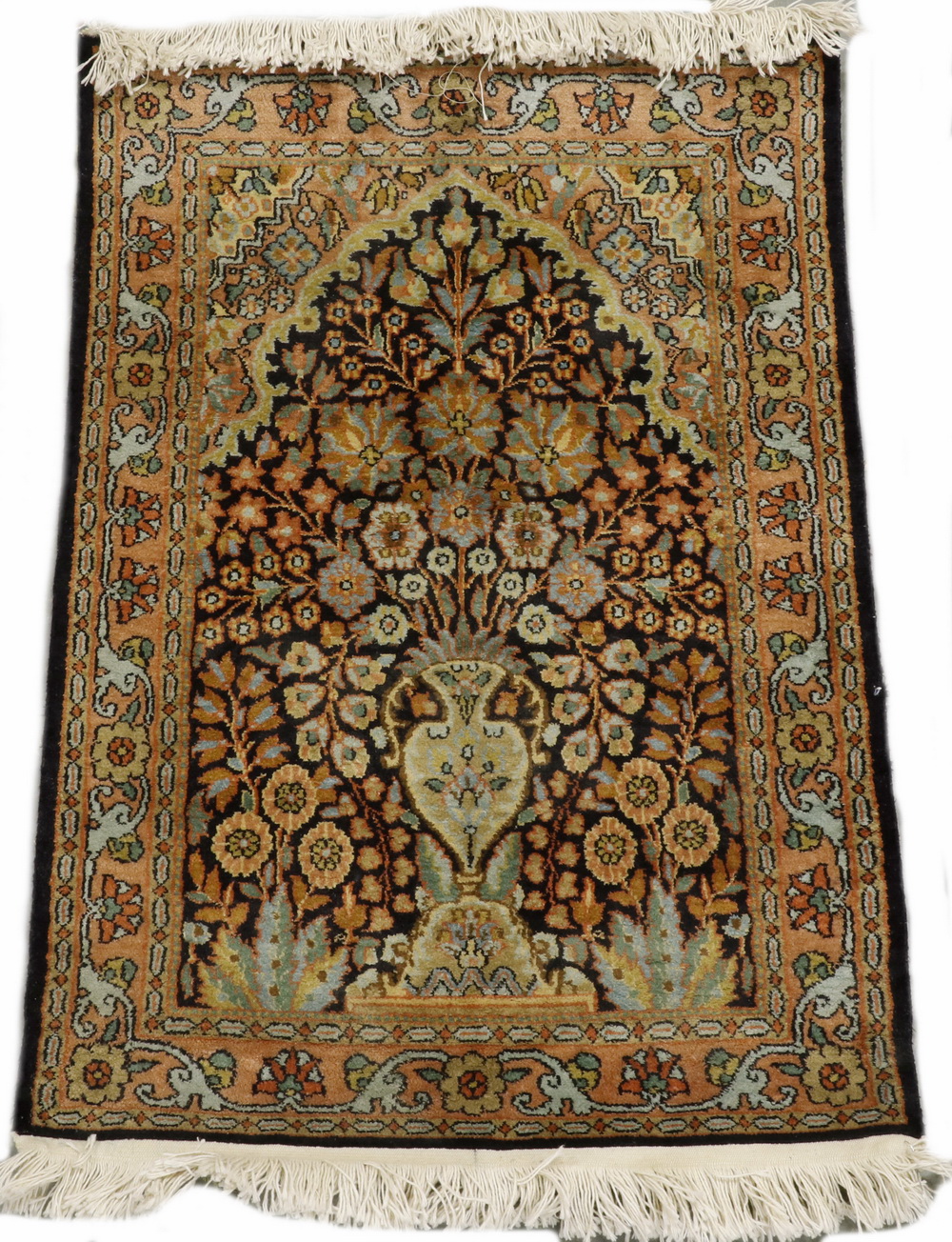 Appraisal: KASHMIRI SILK PRAYER MAT - ' X ' India Midnight