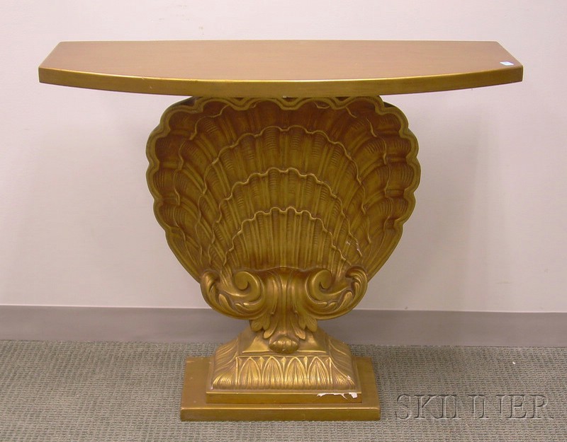 Appraisal: Art Moderne Giltwood and Gesso Shell-form Pedestal-base Pier Table ht