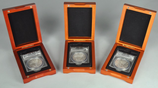 Appraisal: Three Beautiful Silver EaglesDates are and - all certified MS